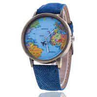 7 Colors Vintage Jeans Strap Watch Leather World Map Watch Women Watch Fashion Quartz Watch Casual Relogio Feminino BW-SB-1553