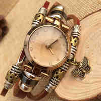 NEW Women Genuine Leather Watch Triple Bracelet Watch Butterfly Charm Wristwatch Fashion Reloj Para Dama Watch