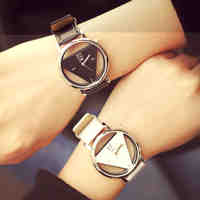 Relogio feminino skeleton watch Triangle watch women Delicate transparent hollow leather strap wrist watch quartz dress watch