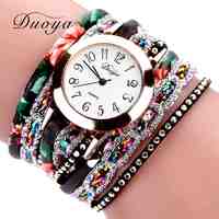 Duoya Brand Genuine Leather Fashion Quartz-watch Multilayer Women Bracelet Watch Colored Rhinestone Ladies Wrist Watch XR1886