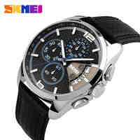 SKMEI Men Chronograph Watch Men Sport Watch Leather Quartz-Watch Waterproof Clock Date Men's Wrist Watch relogio masculino