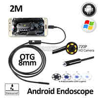 2MP 8mm HD720P Android OTG USB Endoscope Camera 2M Flexible Snake USB Android Phone Waterproof Inspection Borescope Camera 6LED