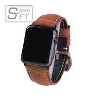 Classical Genuine Crazy Horse Brown Leather Watch Band for Apple Watch I Watch 38mm&42mm Black Adaptor