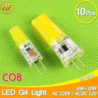 10pcs Dimmable COB G4 Bulb LED 6W 10W AC 220V ACDC 12V LED Lamp Crystal LED Light Lampadine Lampara Ampoule LED Bulb G4 Zarovka
