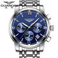 Fashion Watch men Luxury top brand GUANQIN steel men watch luminous waterproof Wristwatch multifunction Men Clock quartz watch