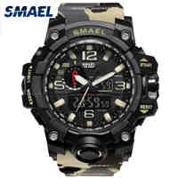 SMAEL Brand Men Watch Dual Time Camouflage Military Watch Digital Watch LED Wristwatch 50M Waterproof 1545BMen Clock Sport Watch