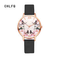 CHLFQ Rose Gold Simple Alloy Watch Flower Women Quartz Watch Fashion Temperament Ladies Dress Women's Bracelet Watch