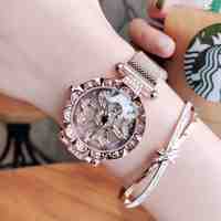 Top brand watch women's watch luxury zircon dial rotating quartz watch ladies watch diameter 34mm female watch magnet mesh belt