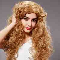 Female Long Small Curls Hair Golden Wig Cosplay European Style Hair Extensions