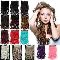 20 Inch Long Synthetic Wavy Clip In Hair Extensions with 5 Clips - 17 Colors Available