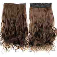 24 Inch 120g Long Brown Heat Resistant Synthetic Fiber Curly Clip In Hair Extensions with 5 Clips