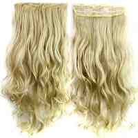 24 Inch 120g Long Heat Resistant Synthetic Fiber Blonde Curly Clip In Hair Extensions with 5 Clips