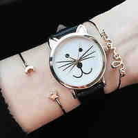 Kitty Watch Women Watches Cat Watch Wrist Watch Leather Watch Vintage Watch Jewelry Accessories