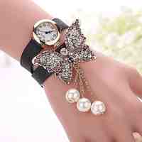 Butterfly Leather Bracelet Watch Relojes Mujer 2015 Women Rhinestones Watch Fashion Woman Quartz Watch relogio feminino