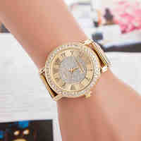 Men's  Watch Golden Diamond Steel Quartz Watch