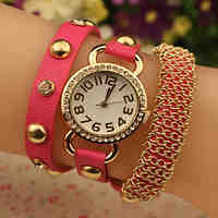 Ladies New Watch Women Rose Gold Diamond Bracelet Watch Leather Strap Watch