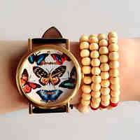 Women'S Watches Fashion Watch Letter Geneva Watch Colorful butterfly Wristwatch Leather Watch Gift Idea
