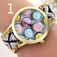 Ladies' Watch Fashionable Multi Color Flower Dial Woven Watch