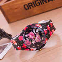 Women's European Style Flower Print Silicone Watch Fashion Watch