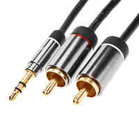 3.5mm Male to 2xRCA Male Audio Cable Gold-Plated Black for Monster Beats Sennheiser(1.8M)
