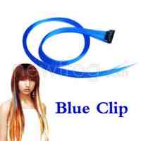 Colorful Clip On Hair Straight Extensions Personality Punk Blue Long