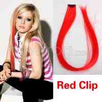 Colorful Clip On Hair Straight Extensions Personality Punk Red Long