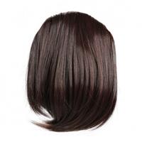 Women Girls Clip on Front Inclined Bang Fringe Hair Extensions Dark Brown