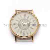Alloy Watch Face Watch Heads, Flat Round with Feather, Golden, 45x40.5mm; watch face: 38.5mm