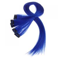 5 Pcs Colored Clip-on In Hair Extensions Straight Wigs Hairpieces 25 Inch Long - Dark Blue