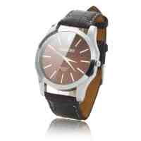 Simple Round Watch Dial Spliced Wrist Watch Brown
