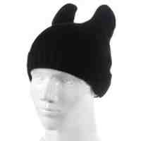 3.5mm Earphone Equipped Cat Ears Knitting Hat with Microphone for iPhone Samsung Sony - Black