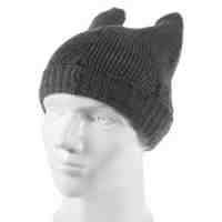 3.5mm Earphone Equipped Cat Ears Knitting Hat with Microphone for iPhone Samsung Sony - Grey