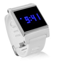 Blue LED Touch Screen Wrist Watch - Time, Date, White Strap