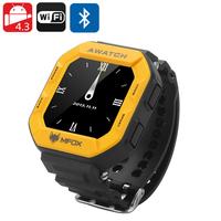 MFOX AWATCH - IP68 Heart Monitor Watch, Android 4.3 OS, Bluetooth 4.0, Fitness Tracking, 1.6 Inch Screen (Yellow)