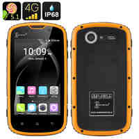 Ken Xin Da Rugged Smartphone -  IP68, Shock Proof, 4 Inch Touch Screen, Android 5.1, 4G, Dual SIM (Yellow)