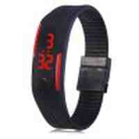 LED Watch Red Subtitles Date Rubber Strap Rectangle Dial