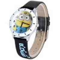 Unique Quartz Watch with Analog Indicate Minion Pattern Leather Watch Band for Women