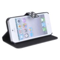 Protective Leather Wallet Case for iPhone 5 - Black + White Dot