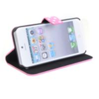 Protective Leather Wallet Case for iPhone 5 - Pink + White Dot