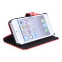 Protective Leather Wallet Case for iPhone 5 - Red + White Dot