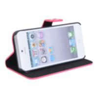 Protective Leather Wallet Case for iPhone 5 - Peach + White Dot