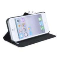 Protective Leather Wallet Case for iPhone 5 - White + Black Dot