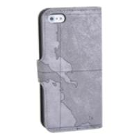 Map Design Leather Wallet Case for iPhone 5 - Grey