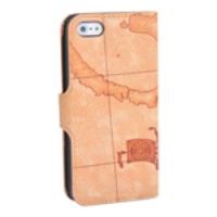 Map Design Leather Wallet Case for iPhone 5 - Light Brown