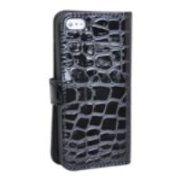 Crocodile Pattern Leather Wallet Case for iPhone 5 - Black