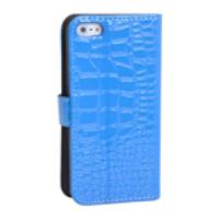 Crocodile Pattern Leather Wallet Case for iPhone 5 - Blue