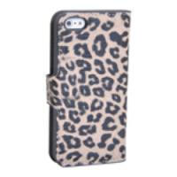 Leopard Pattern Leather Wallet Case for iPhone 5 - Light Brown