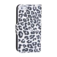 Leopard Pattern Leather Wallet Case for iPhone 5 - White