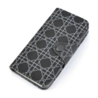 Grid Button Leather Wallet Notebook Case for iPhone 5 - Black