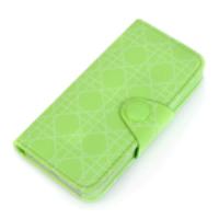 Grid Button Leather Wallet Notebook Case for iPhone 5 - Green